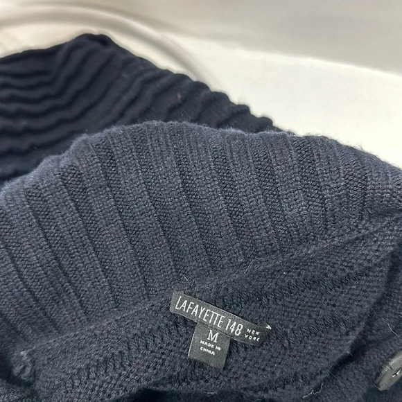 Lafayette 148 Cardigan Sweater Short Sleeve Merino Wool Knit Black Size Medium - Picture 7 of 10